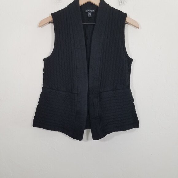 Eileen Fisher Open Front Sleeveless Vest Jacket Black Size S - Picture 1 of 5